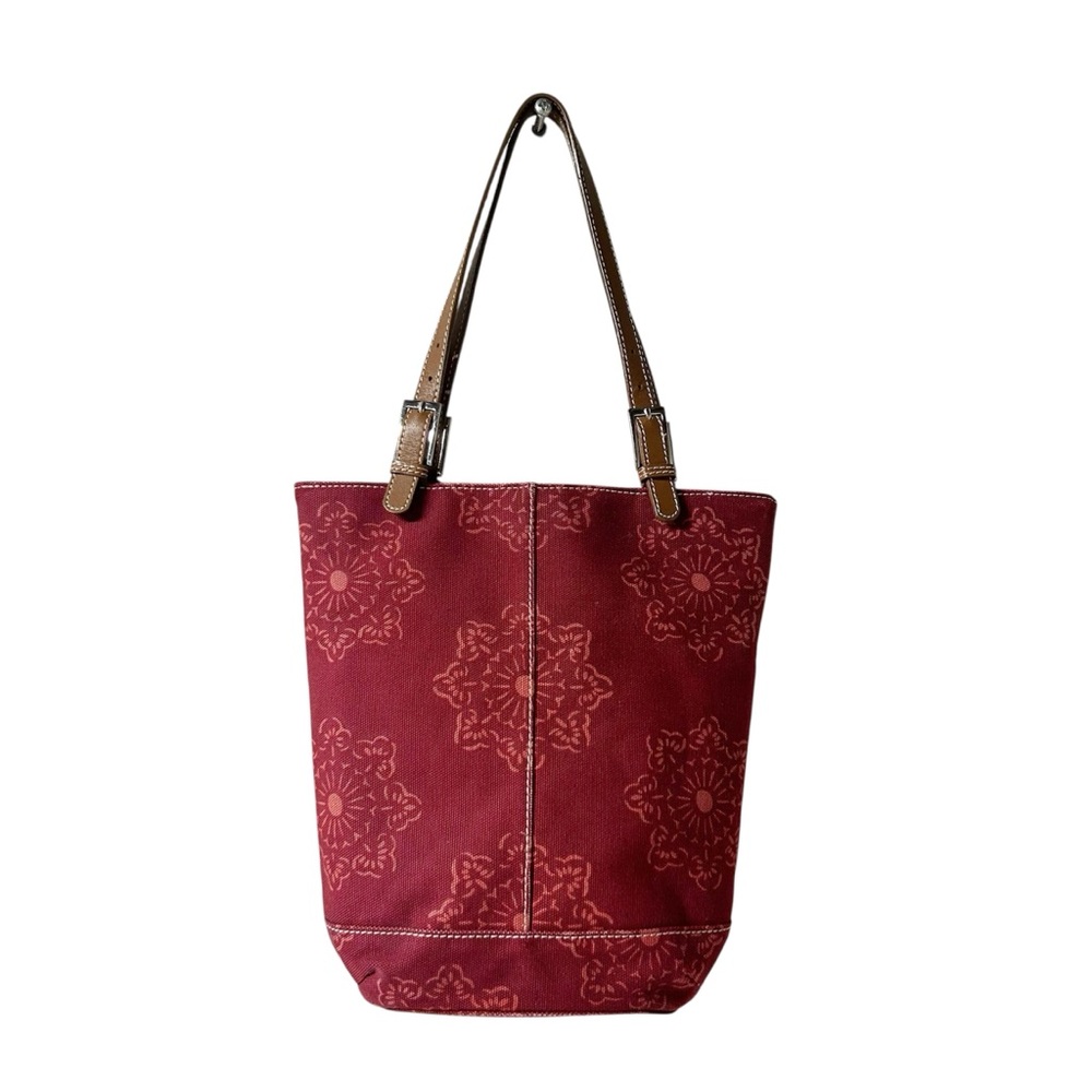 VTG Banana Republic Factory Burgundy Red Cotton Tote Bag w Leather Handles - Picture 13 of 13
